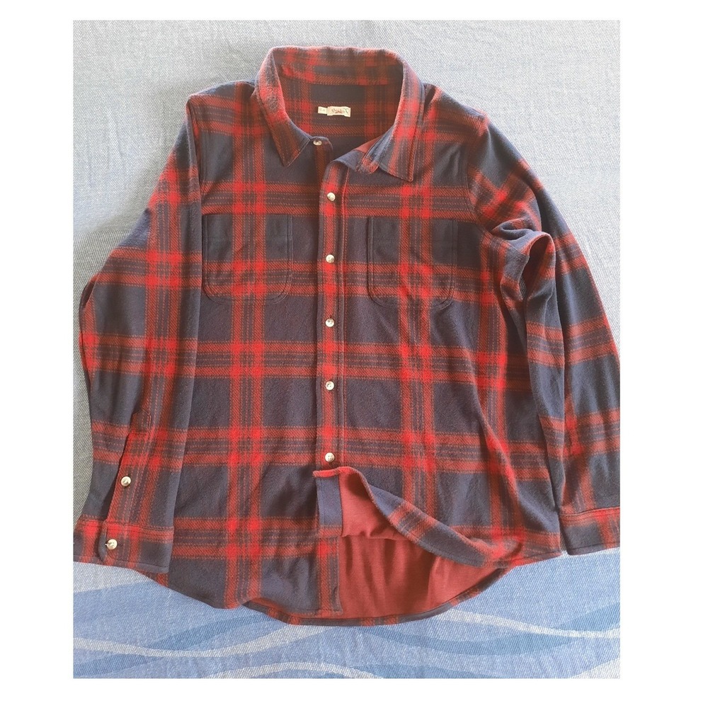 Faherty Mens XL Flannel Utility Plaid Red Navy Plaid Modal Button Down Shirt
